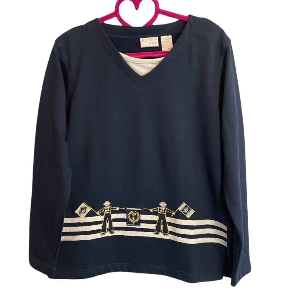 Koret By K-Wear Marine/ Sailor Novelty Print Top Women's Size Small